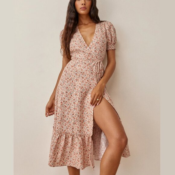 Reformation Blush Floral Veronika Linen Dress - Picture 1 of 9
